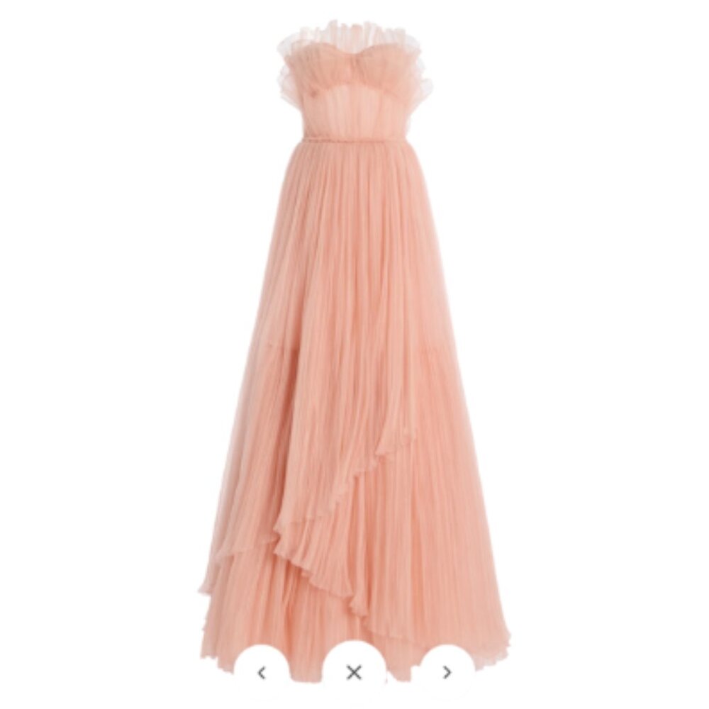 Marinel Strapless Pleated Tulle Gown Size S “Fishing” Color NWT